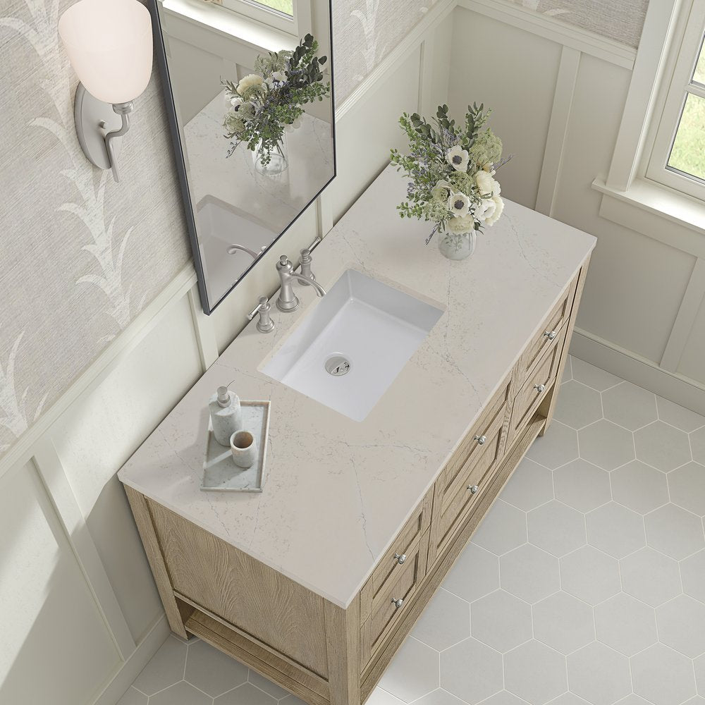 James Martin - Breckenridge 48" Single Vanity, Whitewashed Oak, w/ 3 CM Siberian Silestone Top - 330-V48-WWO-3SFR view 7