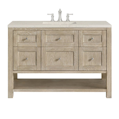 James Martin - Breckenridge 48" Single Vanity, Whitewashed Oak, w/ 3 CM Siberian Silestone Top w/FreePower Wireless Charger - 330-V48-WWO-FSFR view 1