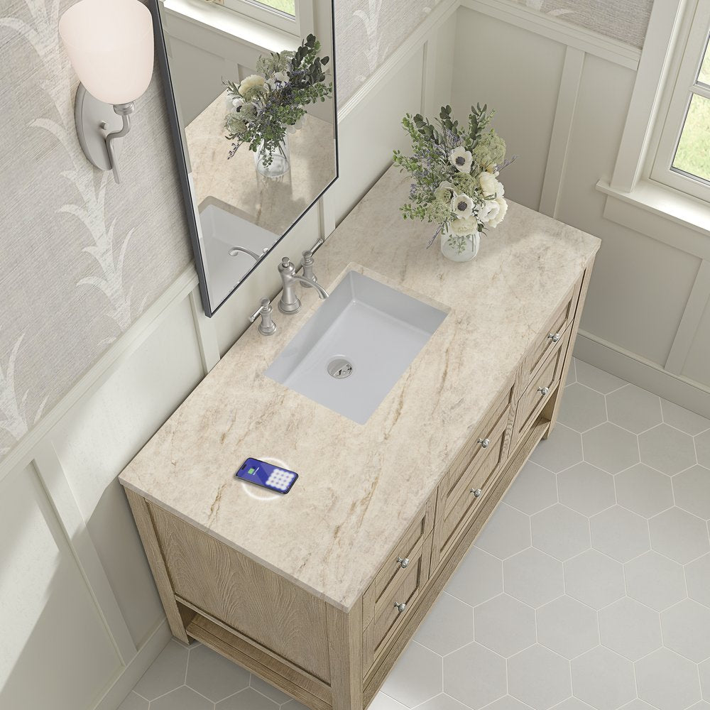 James Martin - Breckenridge 48" Single Vanity, Whitewashed Oak, w/ 3 CM Tajnar Eclos Top w/FreePower Wireless Charger - 330-V48-WWO-FTJR view 7