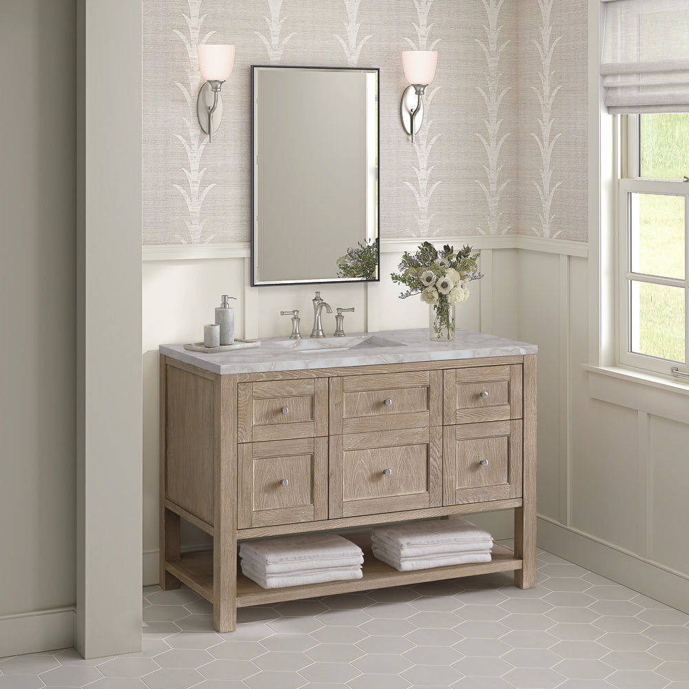 James Martin - Breckenridge 48" Single Vanity, Whitewashed Oak w/ 3 CM Victorian Silver Silestone Top - 330-V48-WWO-3VSL view 4