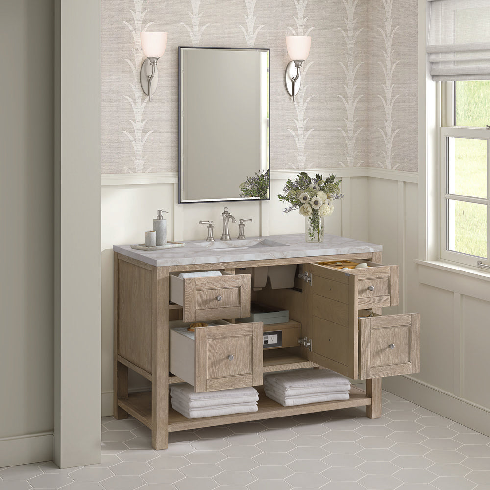 James Martin - Breckenridge 48" Single Vanity, Whitewashed Oak w/ 3 CM Victorian Silver Silestone Top - 330-V48-WWO-3VSL view 5
