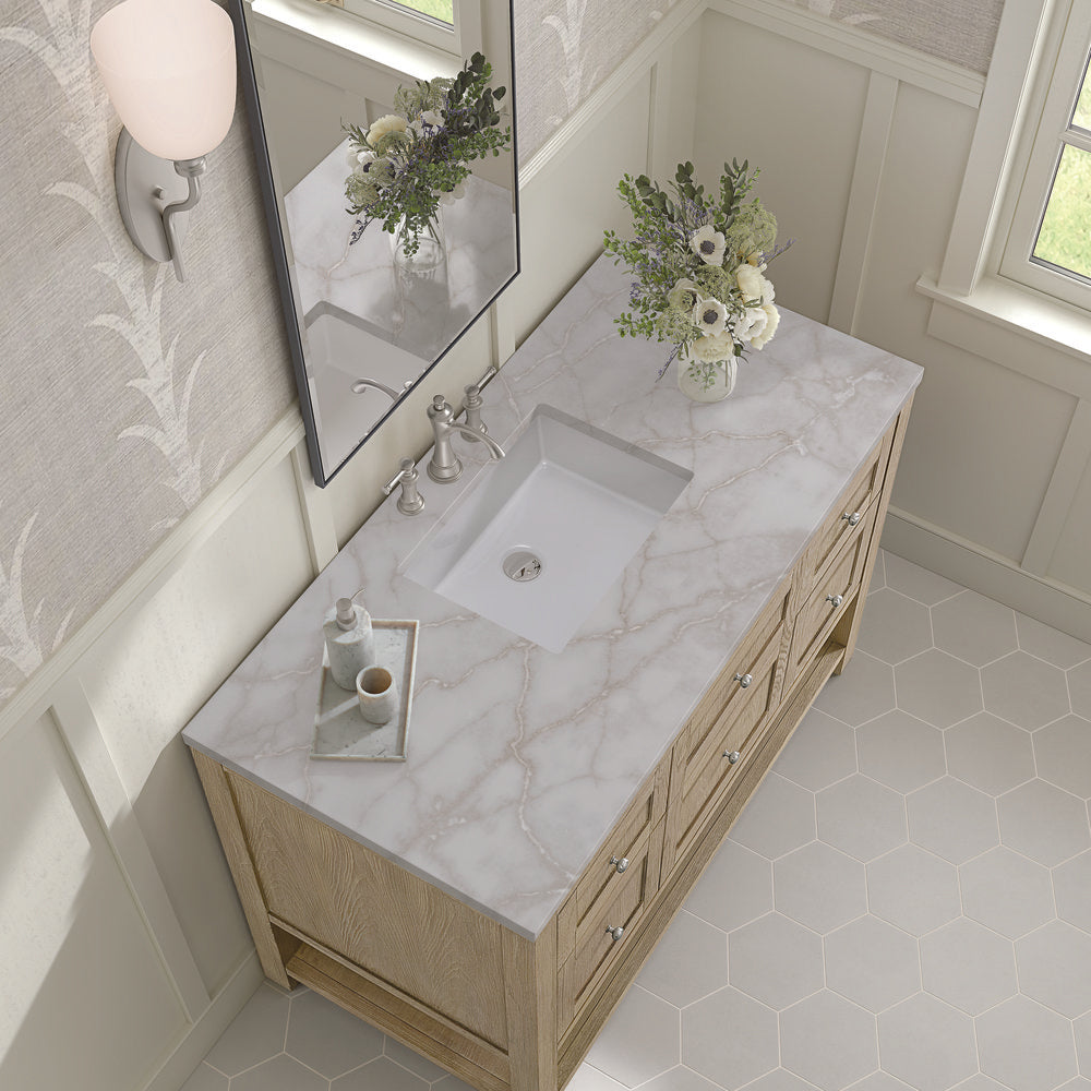 James Martin - Breckenridge 48" Single Vanity, Whitewashed Oak w/ 3 CM Victorian Silver Silestone Top - 330-V48-WWO-3VSL view 7