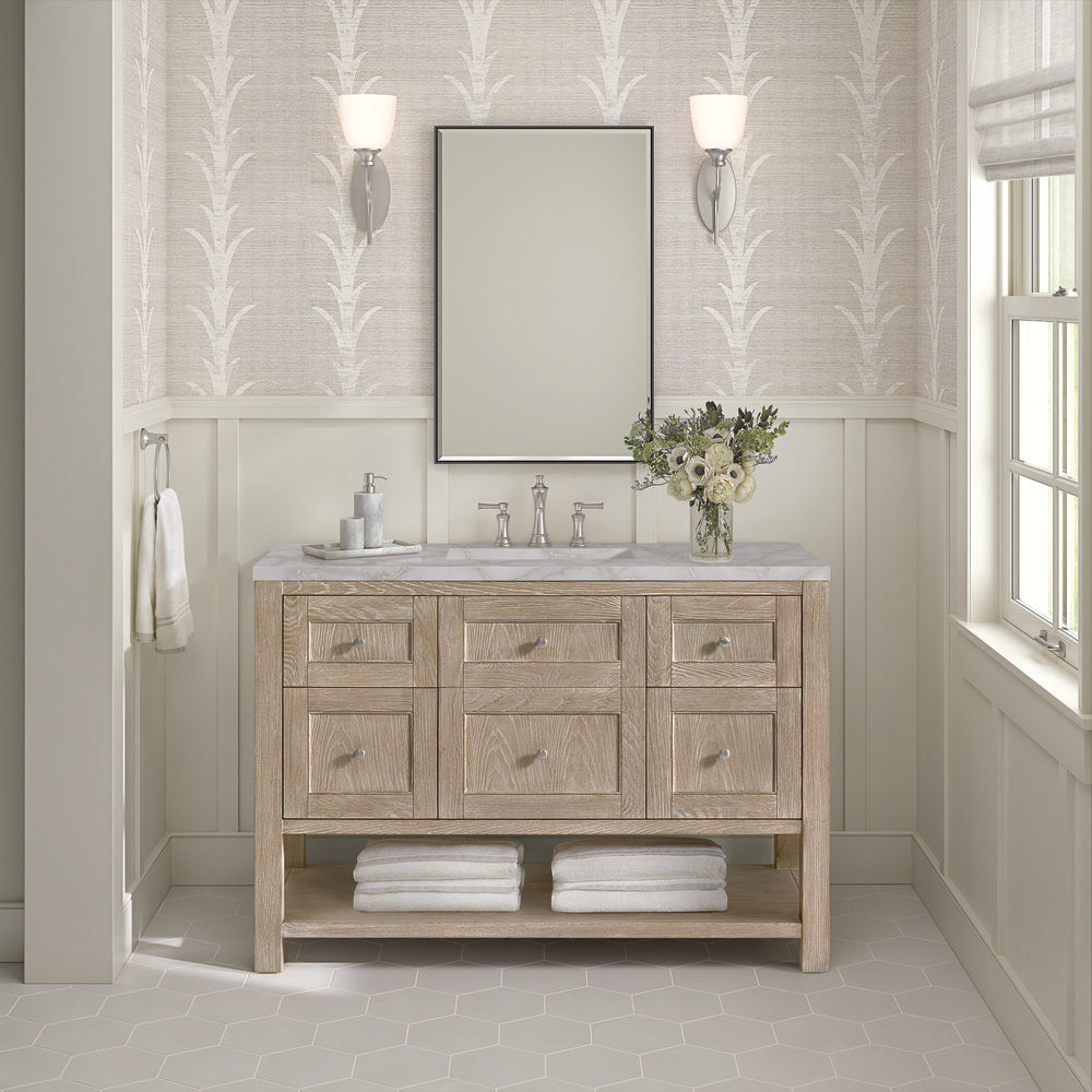 James Martin - Breckenridge 48" Single Vanity, Whitewashed Oak w/ 3 CM Victorian Silver Silestone Top w/FreePower Wireless Charger - 330-V48-WWO-FVSL view 4