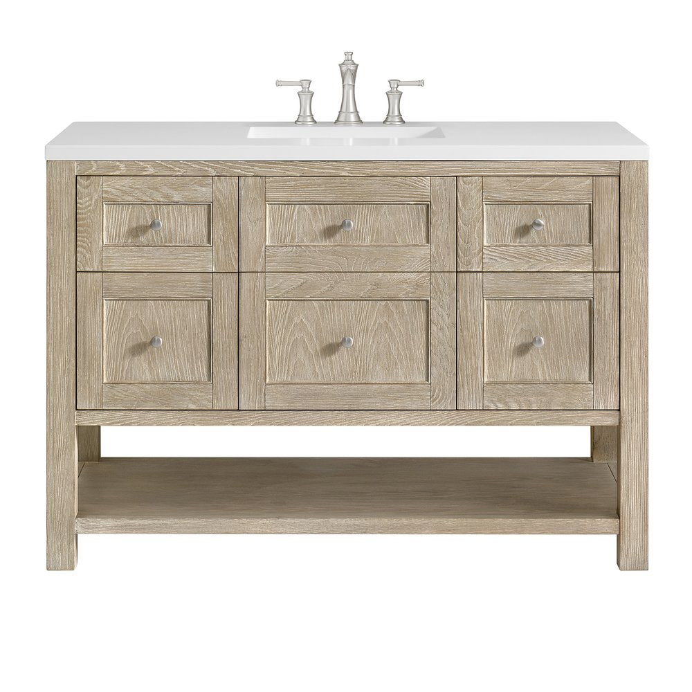 James Martin - Breckenridge 48" Single Vanity, Whitewashed Oak w/ 3 CM White Zeus Silestone Top - 330-V48-WWO-3WZ view 1