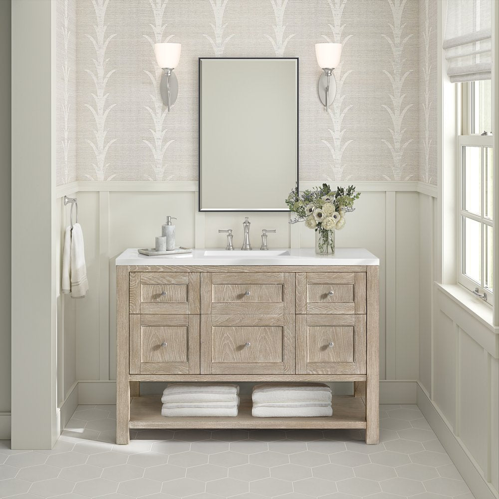 James Martin - Breckenridge 48" Single Vanity, Whitewashed Oak w/ 3 CM White Zeus Silestone Top - 330-V48-WWO-3WZ view 3