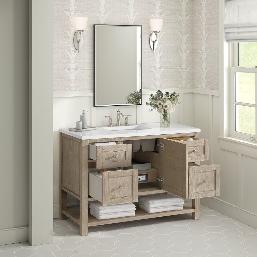 James Martin - Breckenridge 48" Single Vanity, Whitewashed Oak w/ 3 CM White Zeus Silestone Top - 330-V48-WWO-3WZ view 5