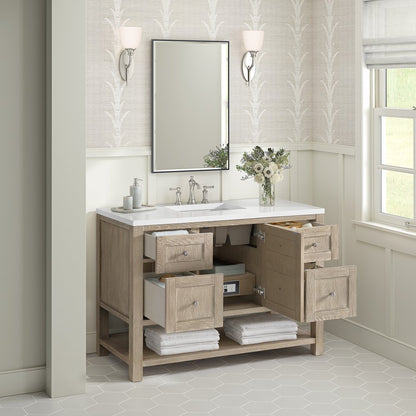 James Martin - Breckenridge 48" Single Vanity, Whitewashed Oak w/ 3 CM White Zeus Silestone Top - 330-V48-WWO-3WZ view 5