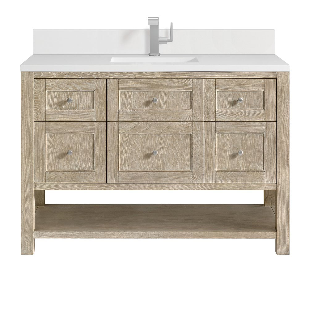 James Martin - Breckenridge 48" Single Vanity, Whitewashed Oak w/ Single Hole 3CM White Zeus Silestone Top & Backsplash - 330-V48-WWO-1WZ view 1