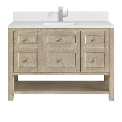 James Martin - Breckenridge 48" Single Vanity, Whitewashed Oak w/ Single Hole 3CM White Zeus Silestone Top & Backsplash - 330-V48-WWO-1WZ view 1