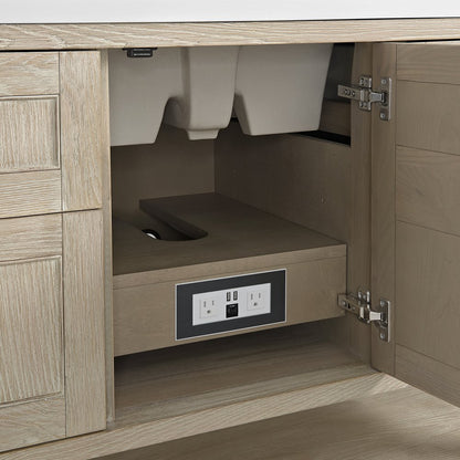 James Martin - Breckenridge 48" Single Vanity, Whitewashed Oak w/ Single Hole 3CM White Zeus Silestone Top & Backsplash - 330-V48-WWO-1WZ view 10