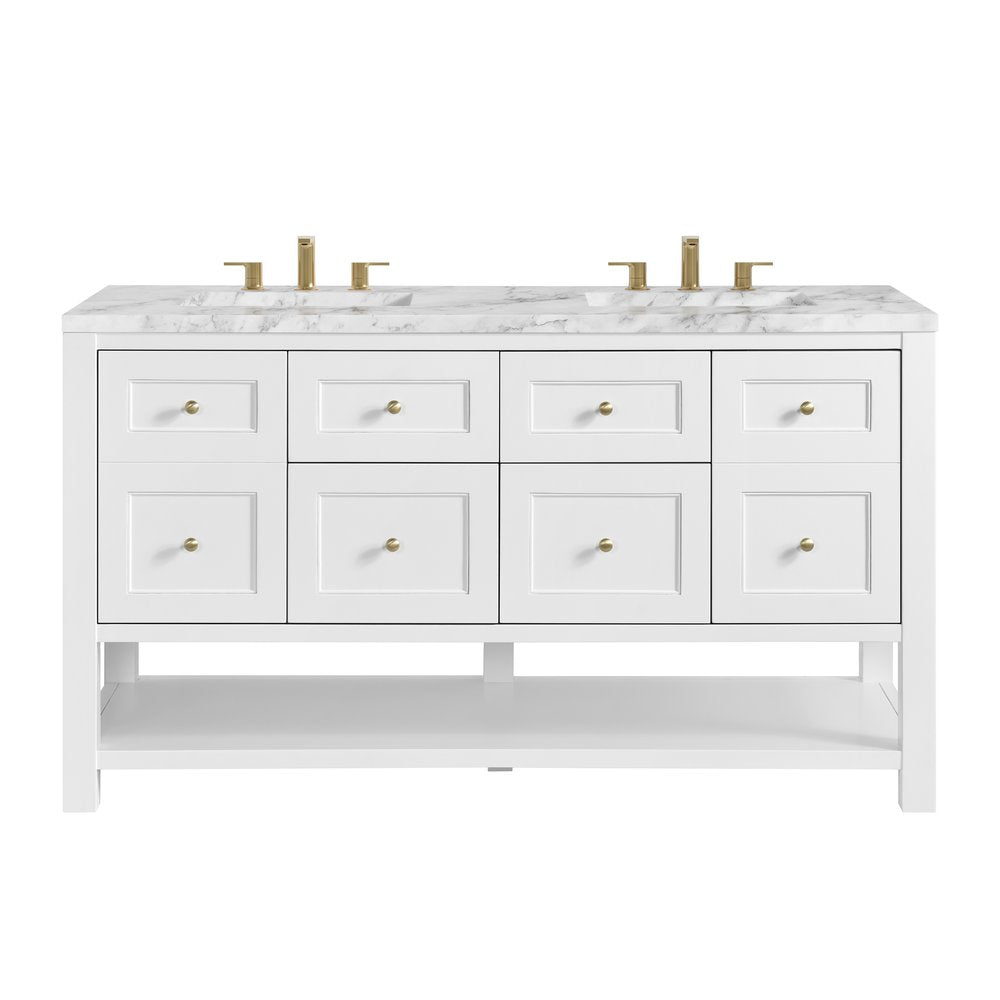 James Martin - Breckenridge 60" Double Vanity, Bright White, w/ 3 CM Carrara Marble Top - 330-V60D-BW-3CAR view 1