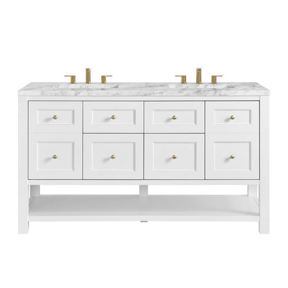 James Martin - Breckenridge 60" Double Vanity, Bright White, w/ 3 CM Carrara Marble Top - 330-V60D-BW-3CAR view 1