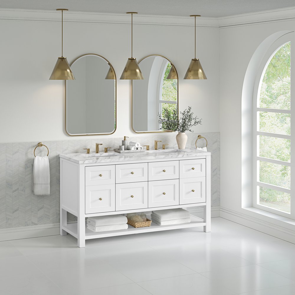 James Martin - Breckenridge 60" Double Vanity, Bright White, w/ 3 CM Carrara Marble Top - 330-V60D-BW-3CAR view 4