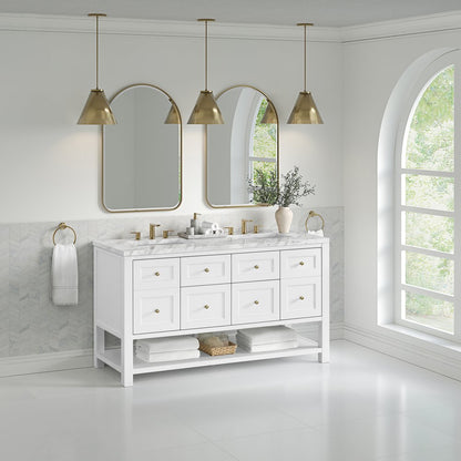 James Martin - Breckenridge 60" Double Vanity, Bright White, w/ 3 CM Carrara Marble Top - 330-V60D-BW-3CAR view 4