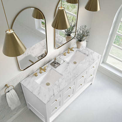 James Martin - Breckenridge 60" Double Vanity, Bright White, w/ 3 CM Carrara Marble Top - 330-V60D-BW-3CAR view 7