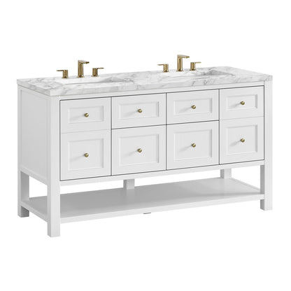 James Martin - Breckenridge 60" Double Vanity, Bright White, w/ 3 CM Carrara Marble Top - 330-V60D-BW-3CAR view 10