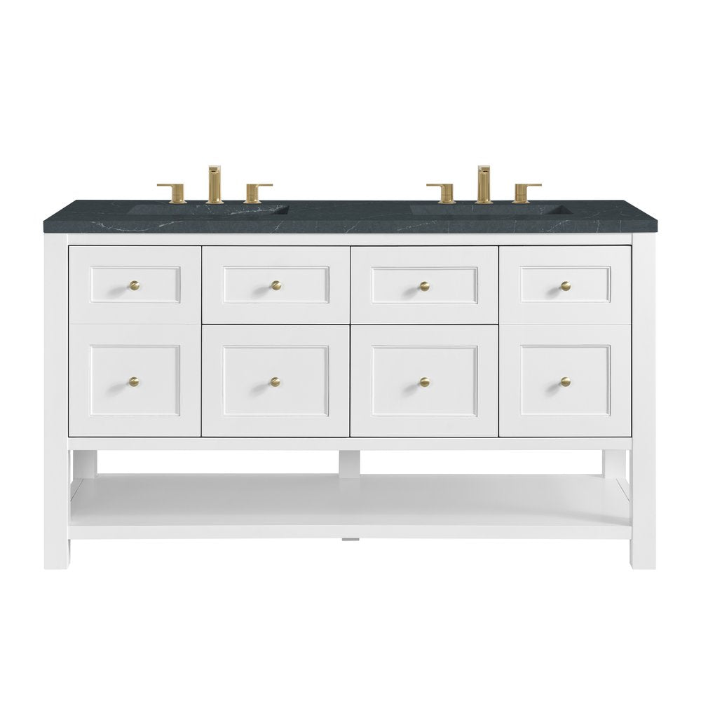 James Martin - Breckenridge 60" Double Vanity, Bright White, w/ 3 CM Charcoal Soapstone Quartz Top - 330-V60D-BW-3CSP view 1