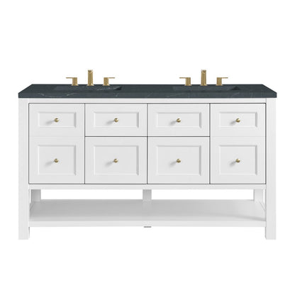 James Martin - Breckenridge 60" Double Vanity, Bright White, w/ 3 CM Charcoal Soapstone Quartz Top - 330-V60D-BW-3CSP view 1