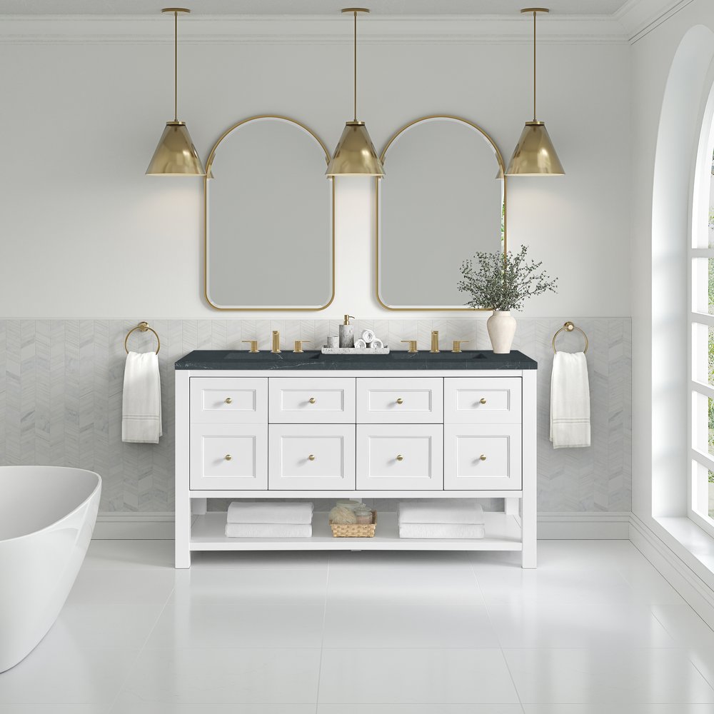 James Martin - Breckenridge 60" Double Vanity, Bright White, w/ 3 CM Charcoal Soapstone Quartz Top - 330-V60D-BW-3CSP view 3