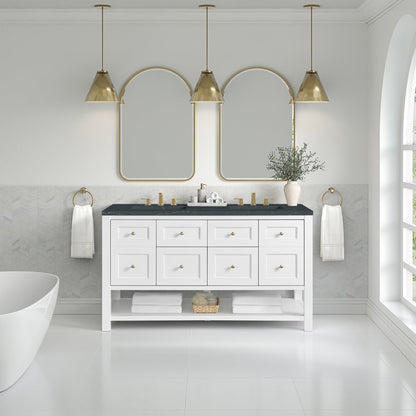 James Martin - Breckenridge 60" Double Vanity, Bright White, w/ 3 CM Charcoal Soapstone Quartz Top - 330-V60D-BW-3CSP view 3
