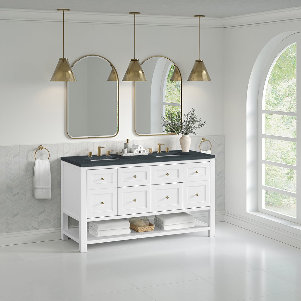 James Martin - Breckenridge 60" Double Vanity, Bright White, w/ 3 CM Charcoal Soapstone Quartz Top - 330-V60D-BW-3CSP view 4