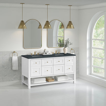 James Martin - Breckenridge 60" Double Vanity, Bright White, w/ 3 CM Charcoal Soapstone Quartz Top - 330-V60D-BW-3CSP view 4