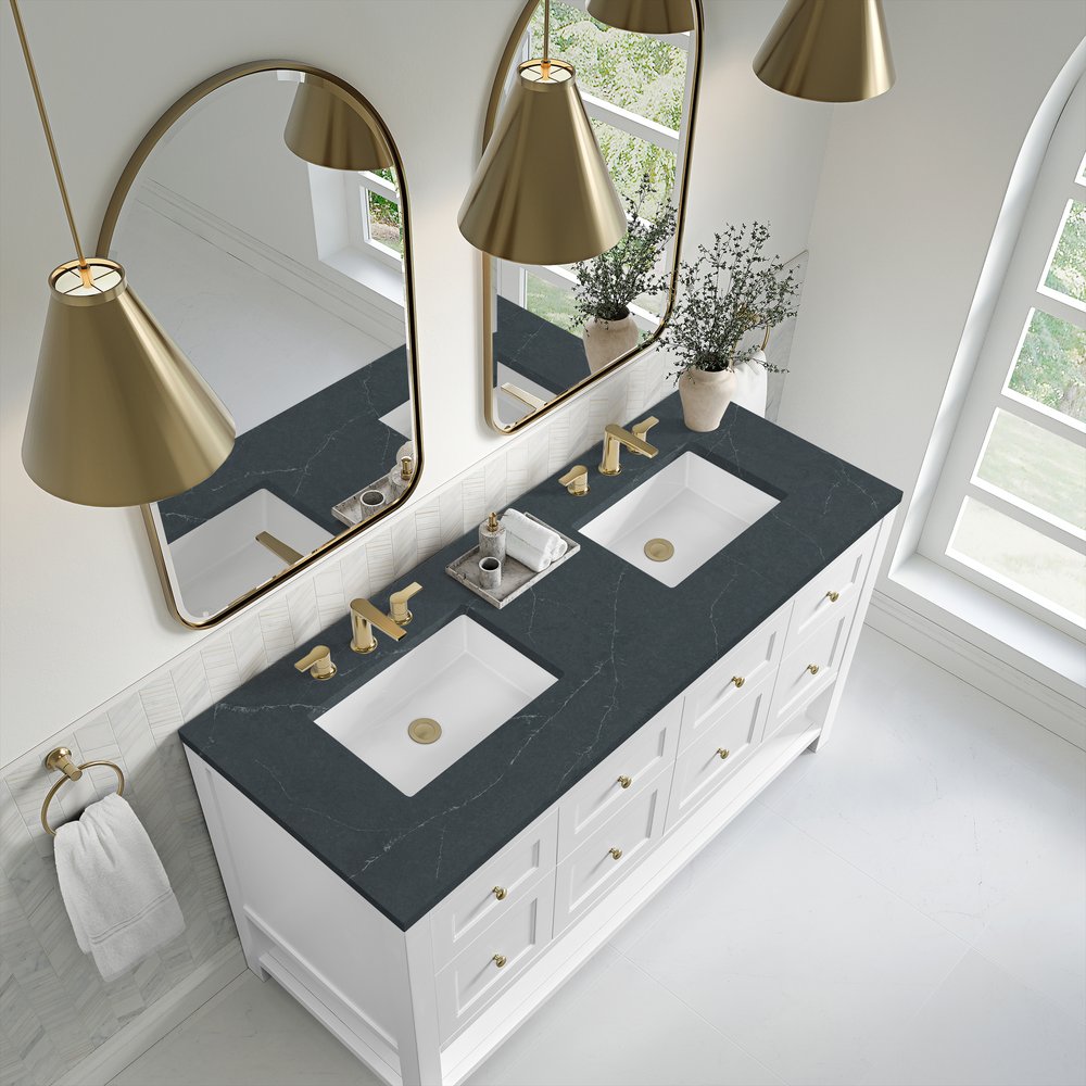 James Martin - Breckenridge 60" Double Vanity, Bright White, w/ 3 CM Charcoal Soapstone Quartz Top - 330-V60D-BW-3CSP view 7