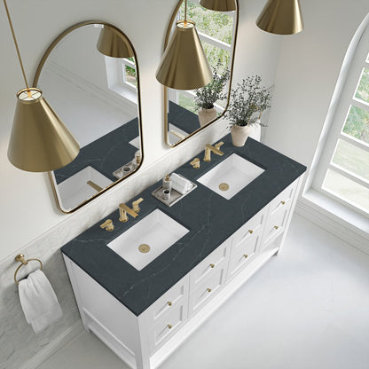 James Martin - Breckenridge 60" Double Vanity, Bright White, w/ 3 CM Charcoal Soapstone Quartz Top - 330-V60D-BW-3CSP view 7