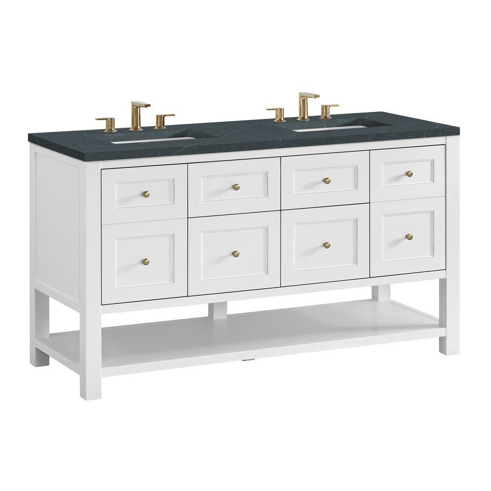 James Martin - Breckenridge 60" Double Vanity, Bright White, w/ 3 CM Charcoal Soapstone Quartz Top - 330-V60D-BW-3CSP view 10