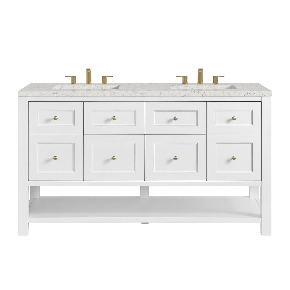 James Martin - Breckenridge 60" Double Vanity, Bright White, w/ 3 CM Eternal Jasmine Pearl Quartz Top - 330-V60D-BW-3EJP view 1
