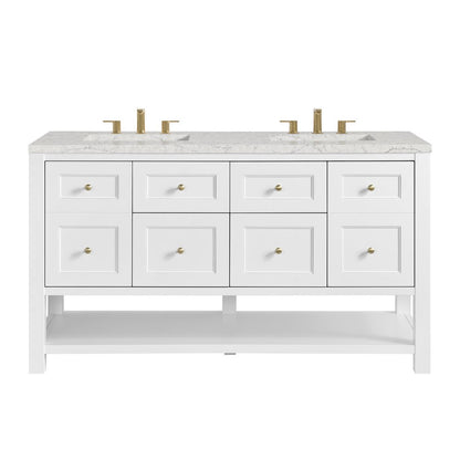 James Martin - Breckenridge 60" Double Vanity, Bright White, w/ 3 CM Eternal Jasmine Pearl Quartz Top - 330-V60D-BW-3EJP view 1