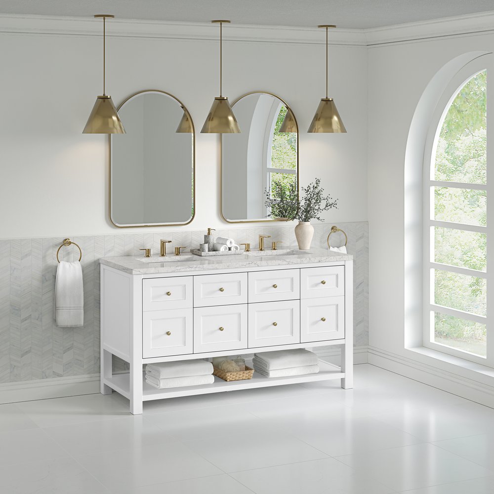 James Martin - Breckenridge 60" Double Vanity, Bright White, w/ 3 CM Eternal Jasmine Pearl Quartz Top - 330-V60D-BW-3EJP view 4
