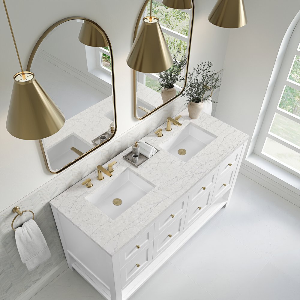 James Martin - Breckenridge 60" Double Vanity, Bright White, w/ 3 CM Eternal Jasmine Pearl Quartz Top - 330-V60D-BW-3EJP view 7