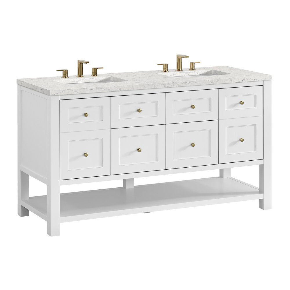 James Martin - Breckenridge 60" Double Vanity, Bright White, w/ 3 CM Eternal Jasmine Pearl Quartz Top - 330-V60D-BW-3EJP view 10