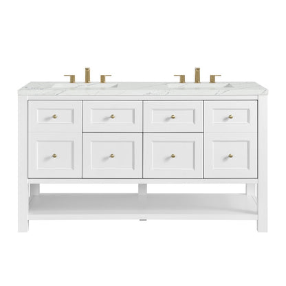 James Martin - Breckenridge 60" Double Vanity, Bright White, w/ 3 CM Ethereal Noctis Quartz Top - 330-V60D-BW-3ENC view 1