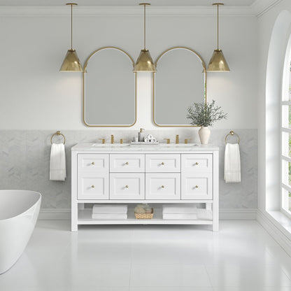 James Martin - Breckenridge 60" Double Vanity, Bright White, w/ 3 CM Ethereal Noctis Quartz Top - 330-V60D-BW-3ENC view 3