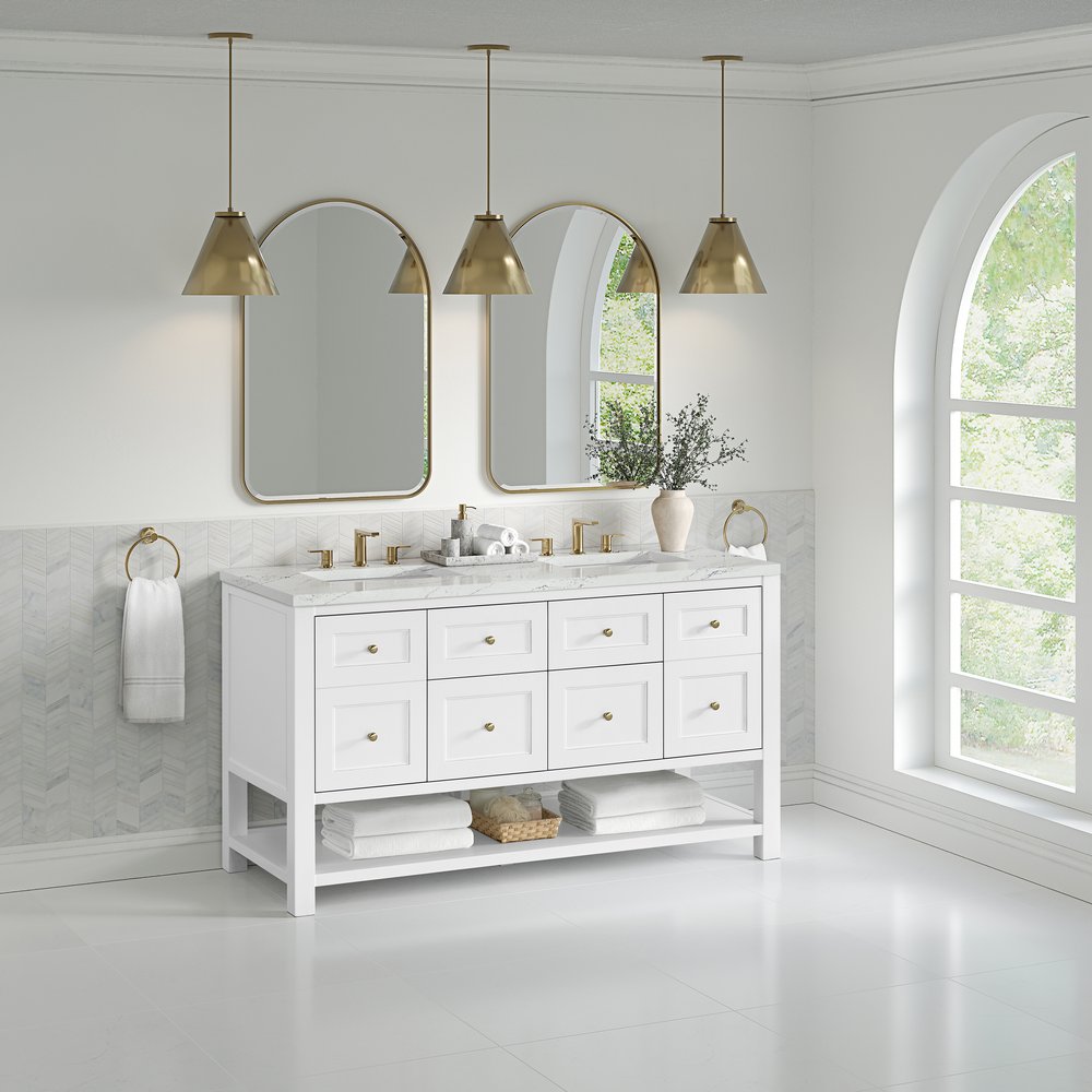 James Martin - Breckenridge 60" Double Vanity, Bright White, w/ 3 CM Ethereal Noctis Quartz Top - 330-V60D-BW-3ENC view 4