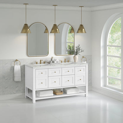 James Martin - Breckenridge 60" Double Vanity, Bright White, w/ 3 CM Ethereal Noctis Quartz Top - 330-V60D-BW-3ENC view 4
