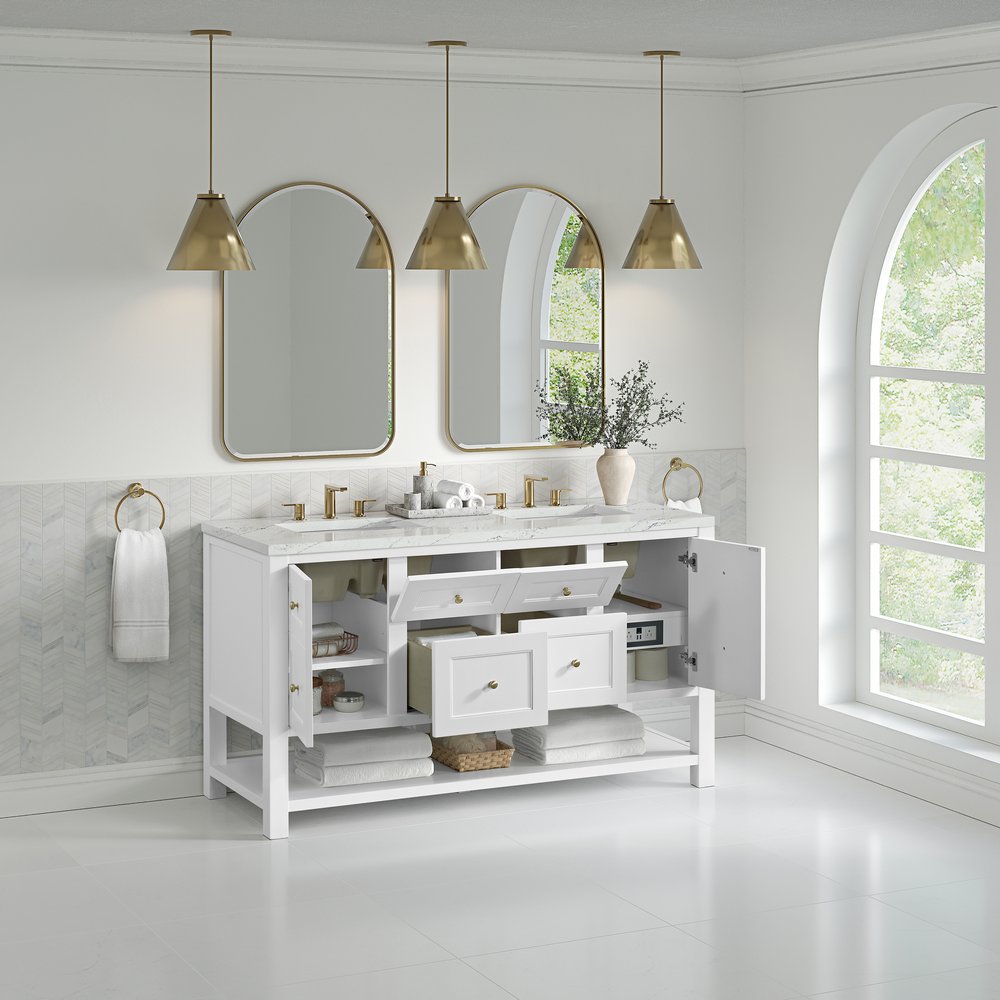 James Martin - Breckenridge 60" Double Vanity, Bright White, w/ 3 CM Ethereal Noctis Quartz Top - 330-V60D-BW-3ENC view 5