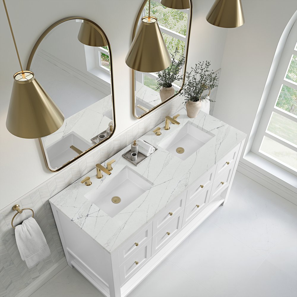 James Martin - Breckenridge 60" Double Vanity, Bright White, w/ 3 CM Ethereal Noctis Quartz Top - 330-V60D-BW-3ENC view 7