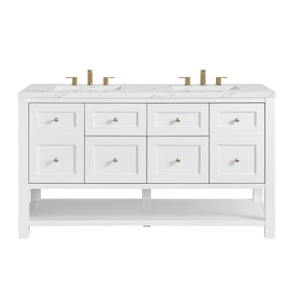 James Martin - Breckenridge 60" Double Vanity, Bright White, w/ 3 CM Ethereal Noctis Quartz Top w/FreePower Wireless Charger - 330-V60D-BW-FENC view 1