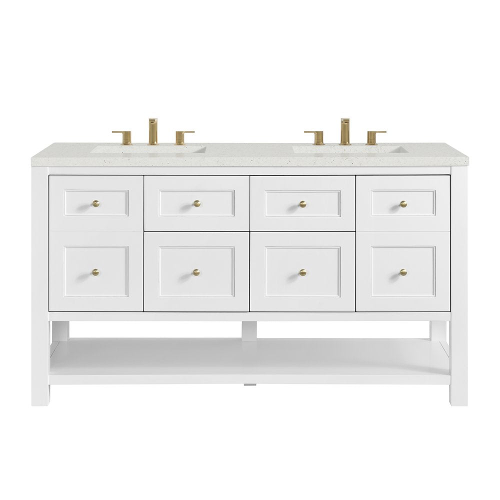 James Martin - Breckenridge 60" Double Vanity, Bright White, w/ 3 CM Lime Delight Quartz Top - 330-V60D-BW-3LDL view 1