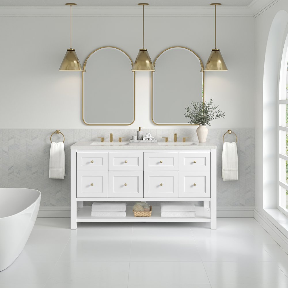 James Martin - Breckenridge 60" Double Vanity, Bright White, w/ 3 CM Lime Delight Quartz Top - 330-V60D-BW-3LDL view 3