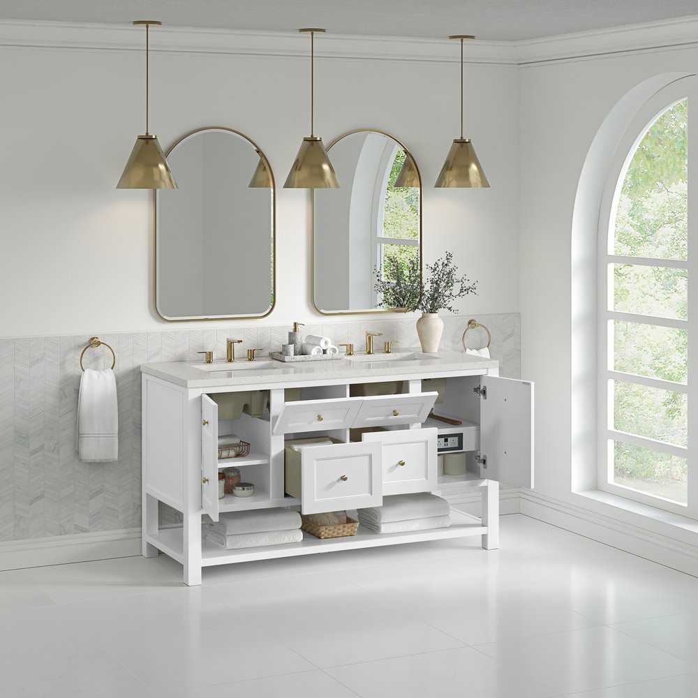 James Martin - Breckenridge 60" Double Vanity, Bright White, w/ 3 CM Lime Delight Quartz Top - 330-V60D-BW-3LDL view 5
