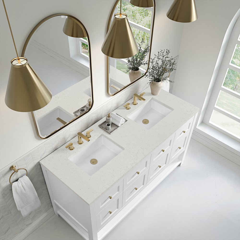 James Martin - Breckenridge 60" Double Vanity, Bright White, w/ 3 CM Lime Delight Quartz Top - 330-V60D-BW-3LDL view 7