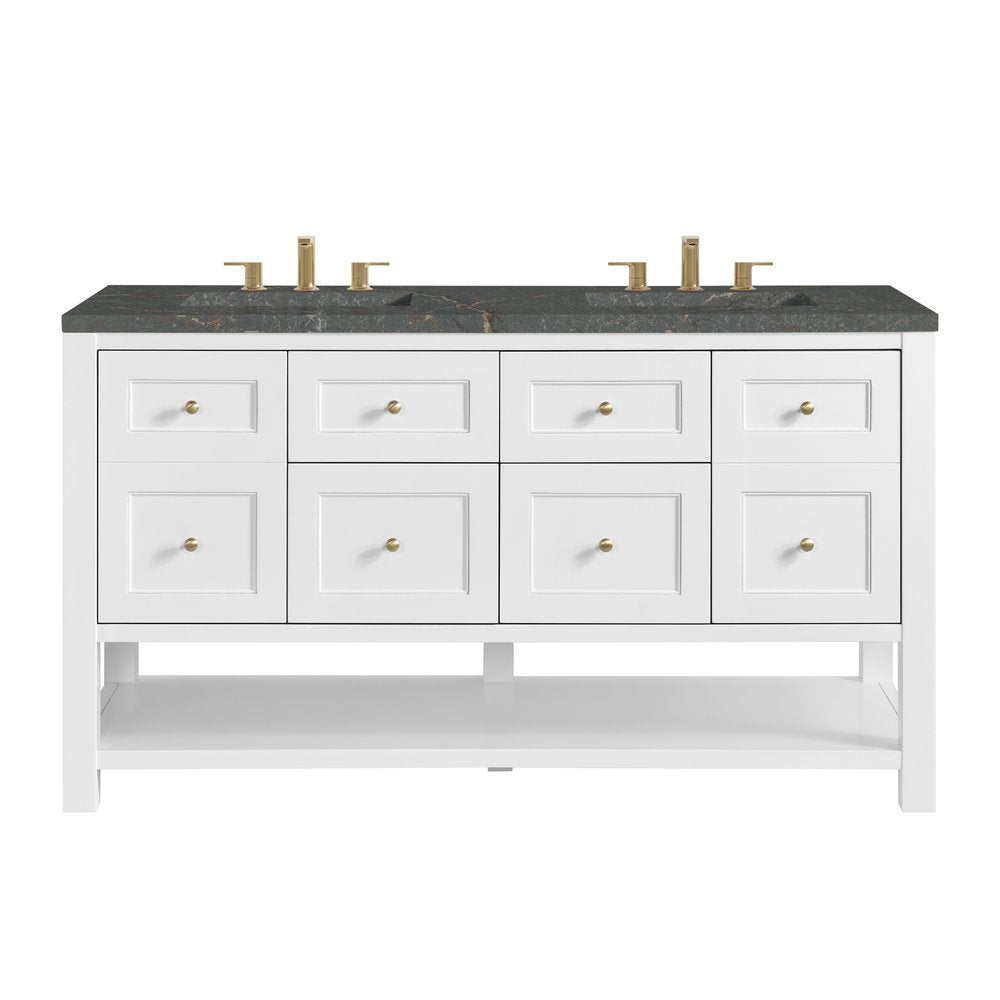 James Martin - Breckenridge 60" Double Vanity, Bright White, w/ 3 CM Parisien Bleu Quartz Top - 330-V60D-BW-3PBL view 1
