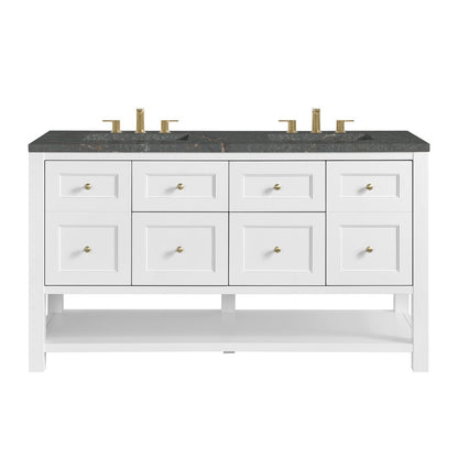 James Martin - Breckenridge 60" Double Vanity, Bright White, w/ 3 CM Parisien Bleu Quartz Top - 330-V60D-BW-3PBL view 1