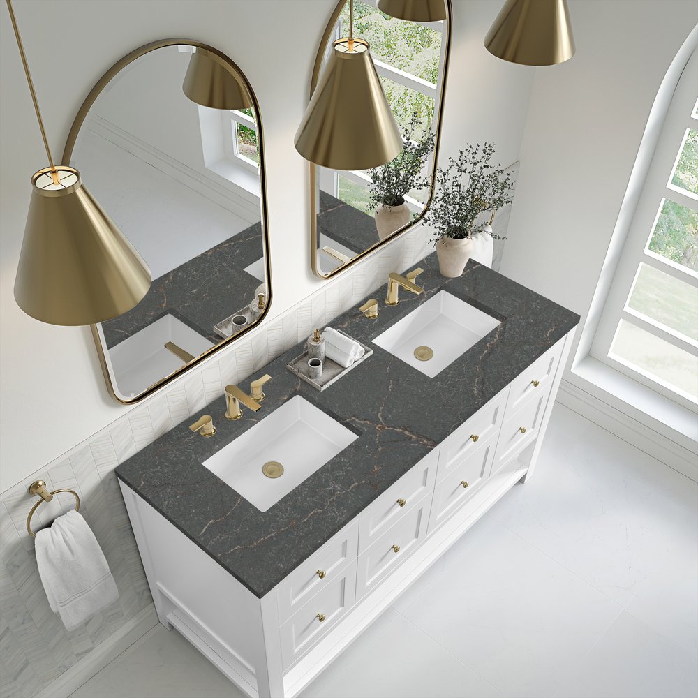 James Martin - Breckenridge 60" Double Vanity, Bright White, w/ 3 CM Parisien Bleu Quartz Top - 330-V60D-BW-3PBL view 7