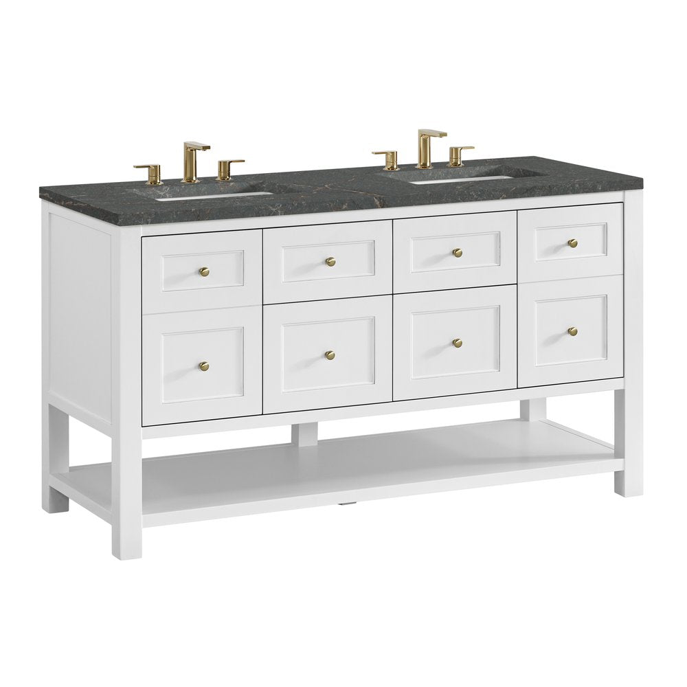 James Martin - Breckenridge 60" Double Vanity, Bright White, w/ 3 CM Parisien Bleu Quartz Top - 330-V60D-BW-3PBL view 10