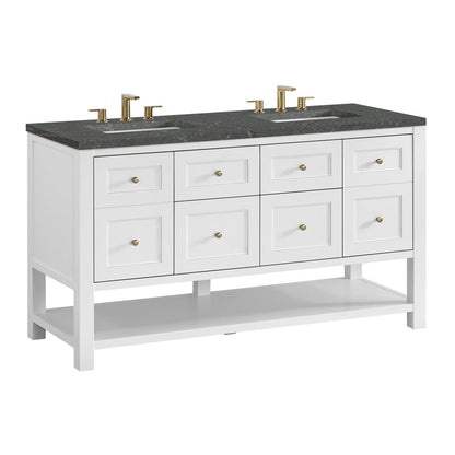 James Martin - Breckenridge 60" Double Vanity, Bright White, w/ 3 CM Parisien Bleu Quartz Top - 330-V60D-BW-3PBL view 10